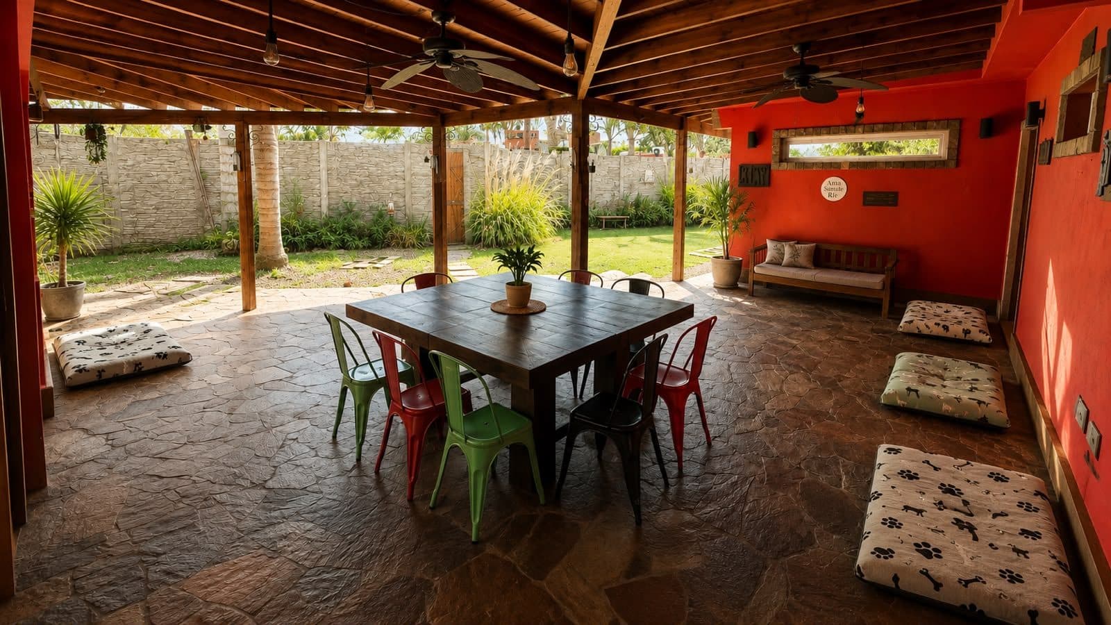 Galería techada junto al jardín