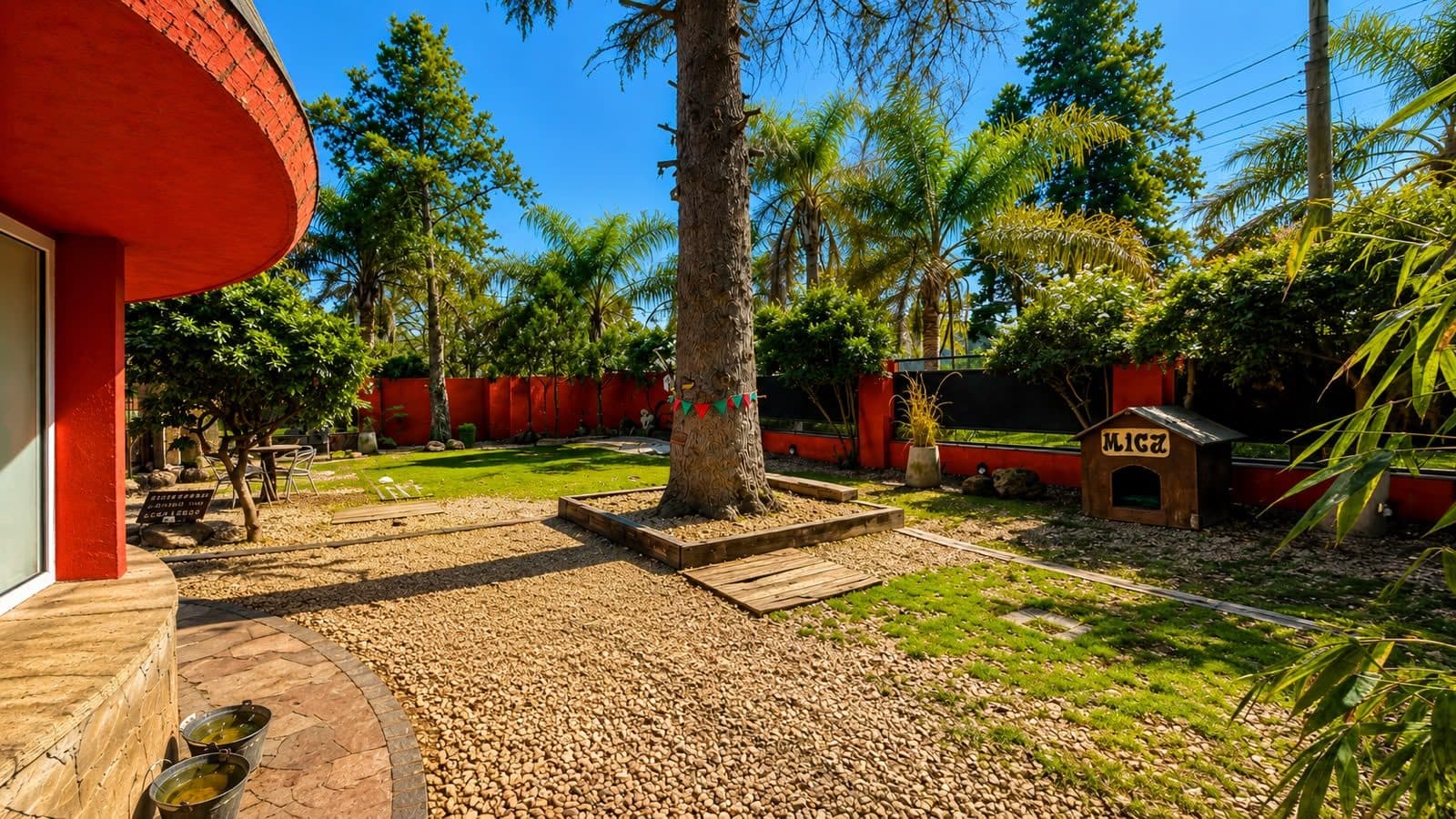 Patio al aire libre con árboles